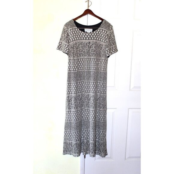 Vintage Jessica Howard Silver metallic maxi Dress Size L Short Sleeve - Picture 1 of 10